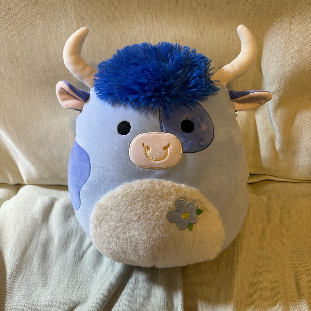 Squishmallows Blue and White Plush Cow